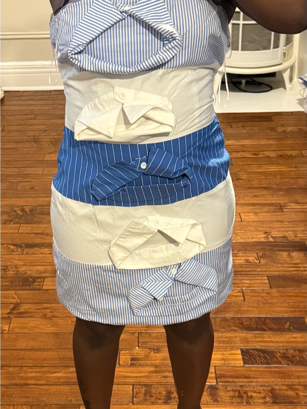 AKIRA Blue and White Striped Patchwork Mini Dress